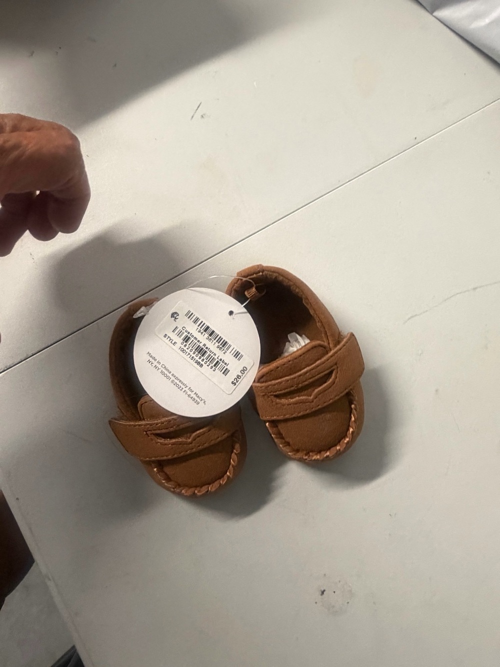 First impressions, baby suede tan loafers flew with tags
